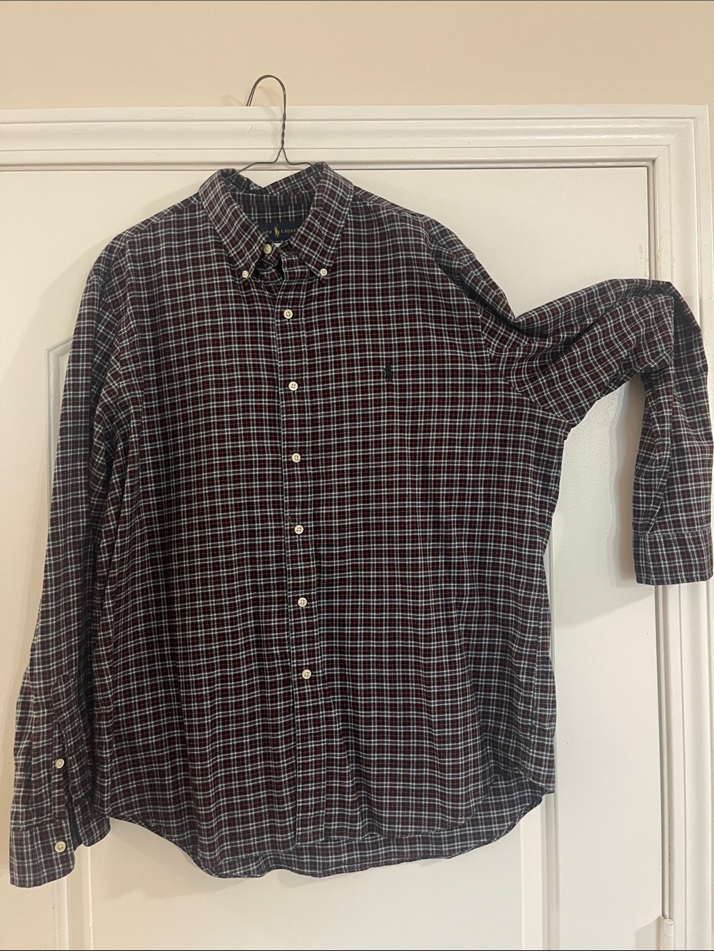 Ralph Lauren XL Men's Button-Down Plaid Shirt in Navy and Red